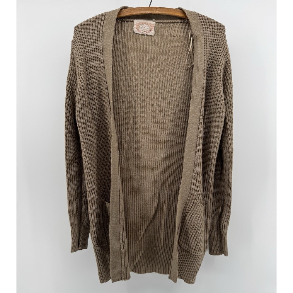 Ambiance Women's Knit Sweater Cardigan Beige 100% Acrylic Size Medium